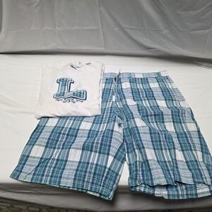 LRG Blue and White Plaid Cargo Shorts